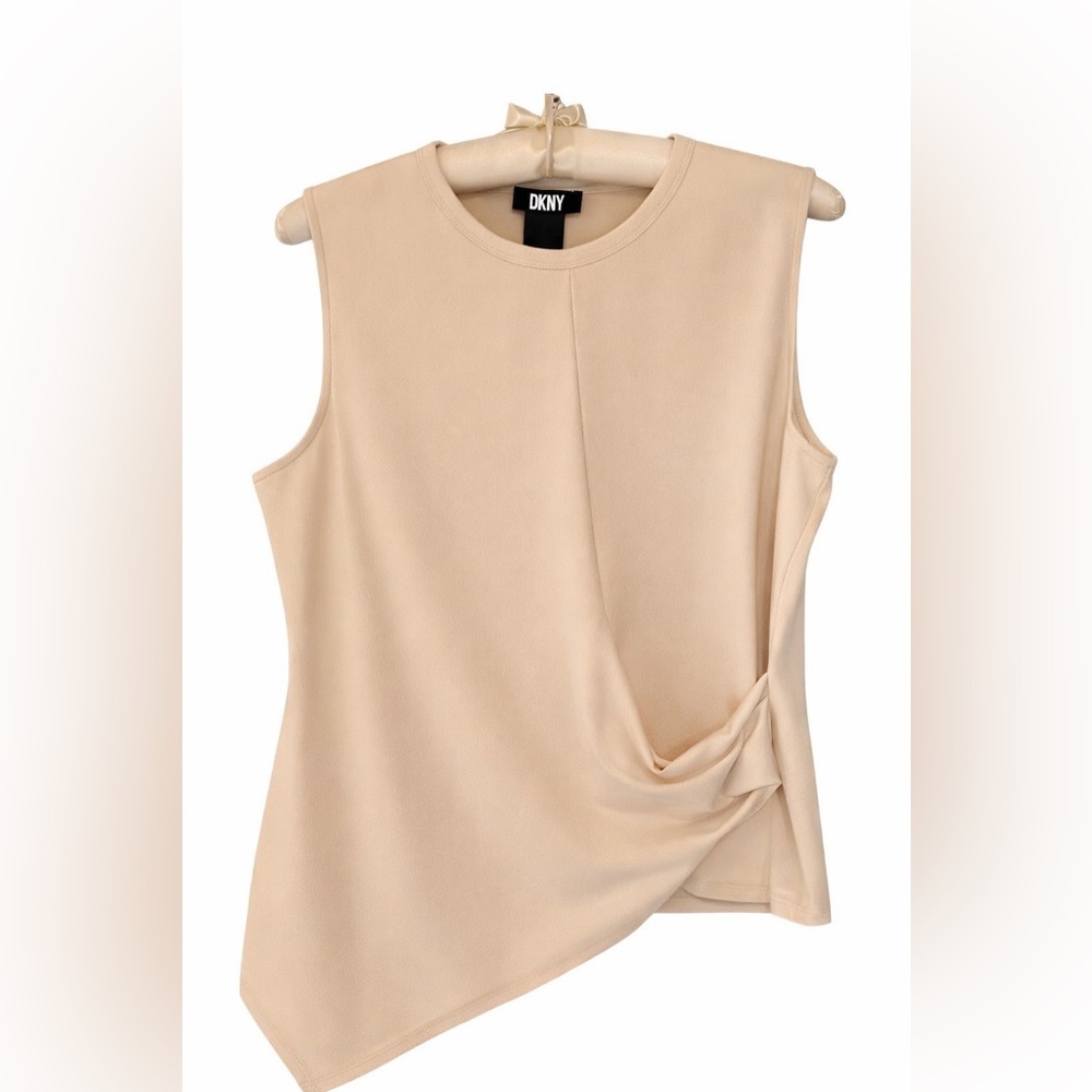 DKNY Top Sleeveless Top Cream Asymmetrical XL